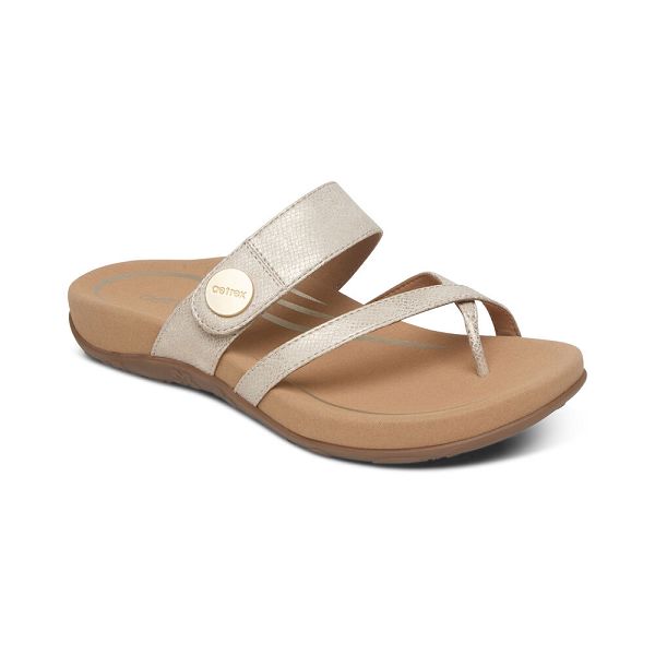 Aetrex Women's Izzy Adjustable Sandals - Gold | USA R7QZ075
